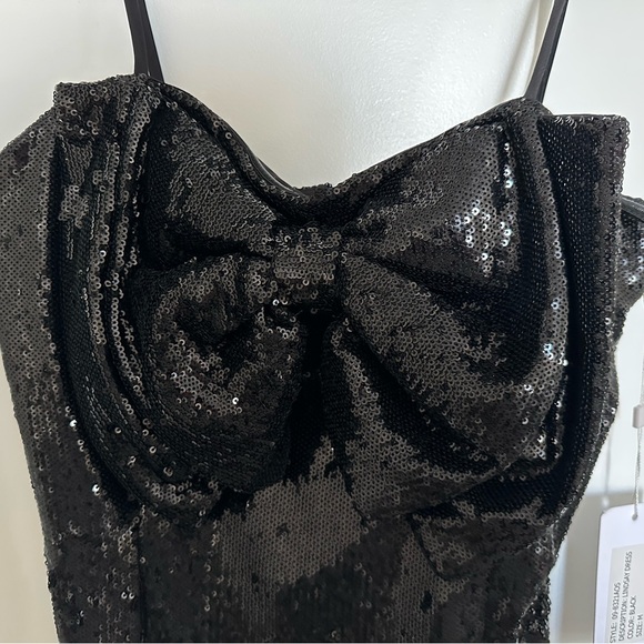NWT Torn by Ronny Kobo Lindsay Black Sequin Bow Mini Dress - Picture 2 of 5